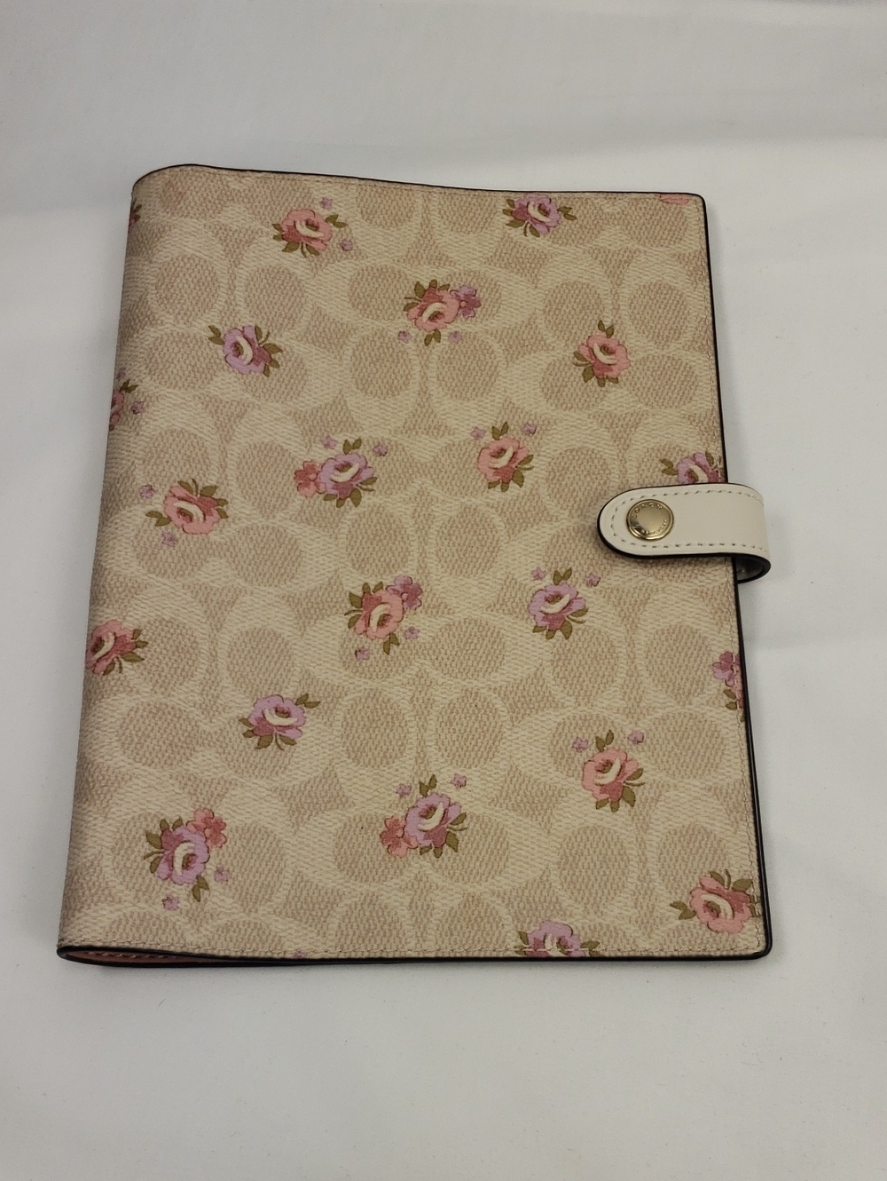 Coach Floral Notebook Cover with Signature Print - Beige and Pink